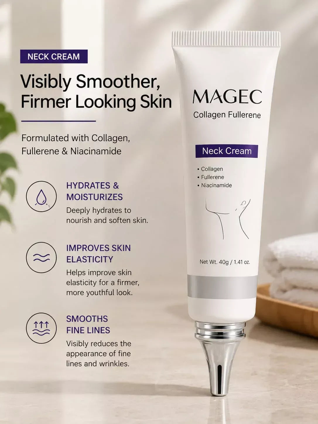 Magec Collagen Fullerene Neck Cream - Tightening & Anti-Wrinkle Formula